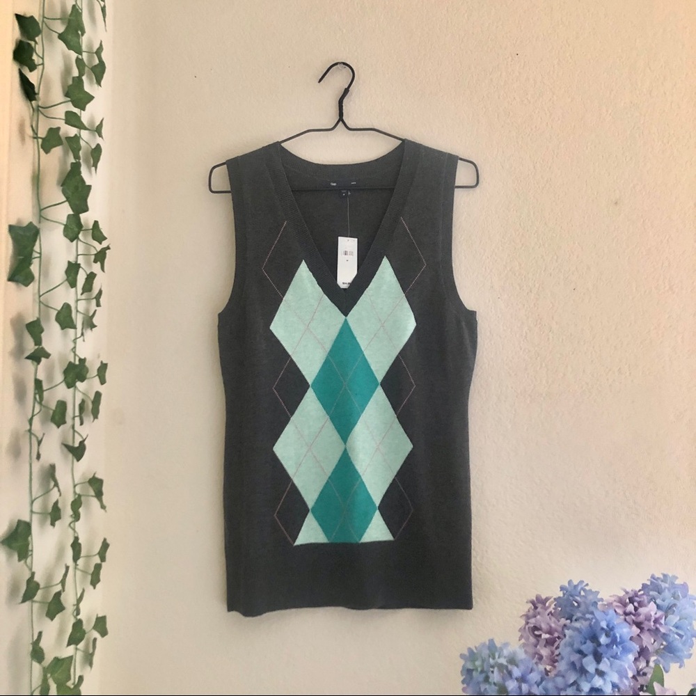 GAP Grey-Blue V-Neck Sweater Vest